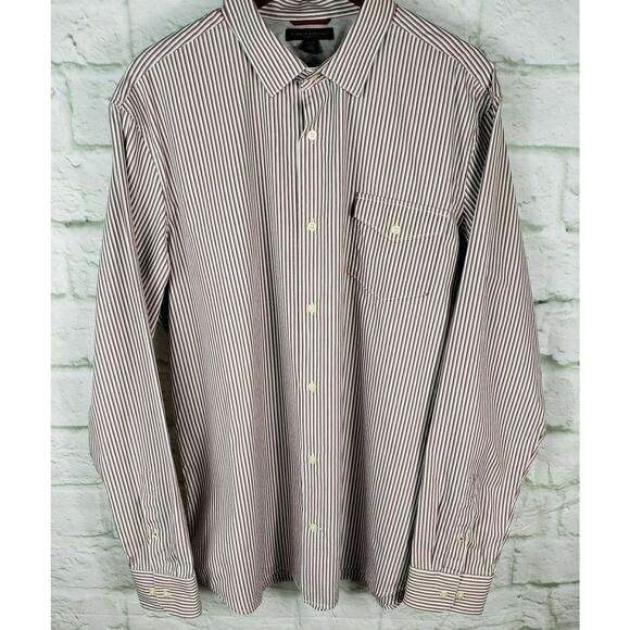 Banana Republic MensButton Down Shirt Slim Fit Red Multi Striped L/S XL 17-17.5 - Picture 1 of 9